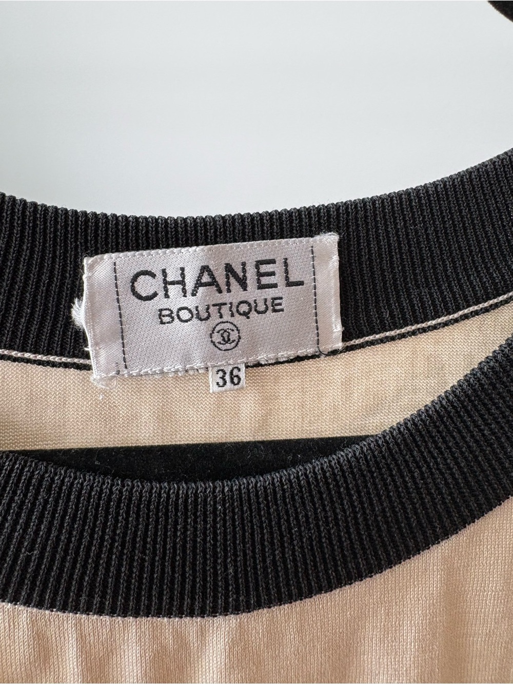 Vintage CHANEL Cream Tank Top with Black Trim and Gold Buttons - Picture 5 of 5